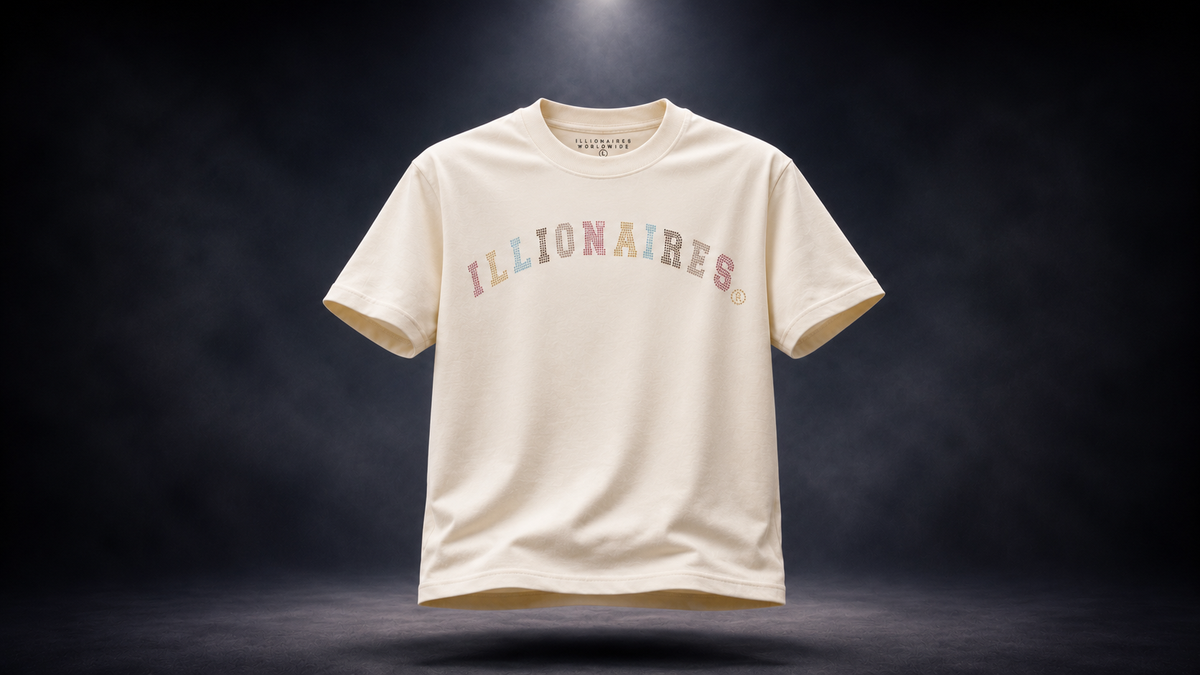 Illionaires Cream Multi Crystal Logo Tee