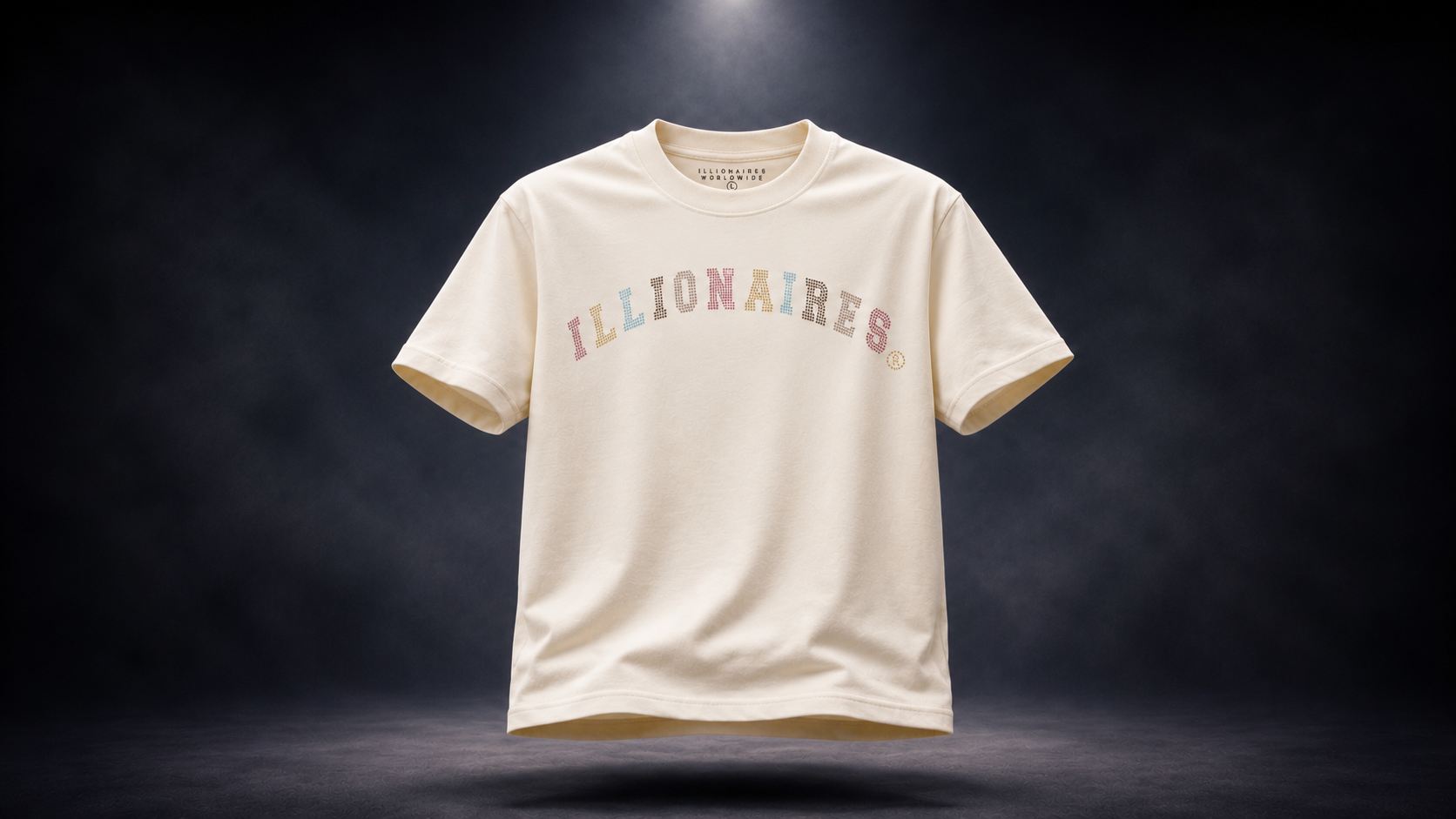 Illionaires Cream Multi Crystal Logo Tee